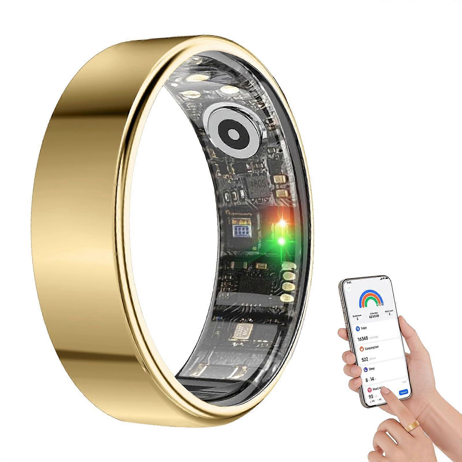 Gen 2 Smart Ring with Heart Rate Sleep and Blood Oxygen Tracking, 5ATM Waterproof, Gold Size 13