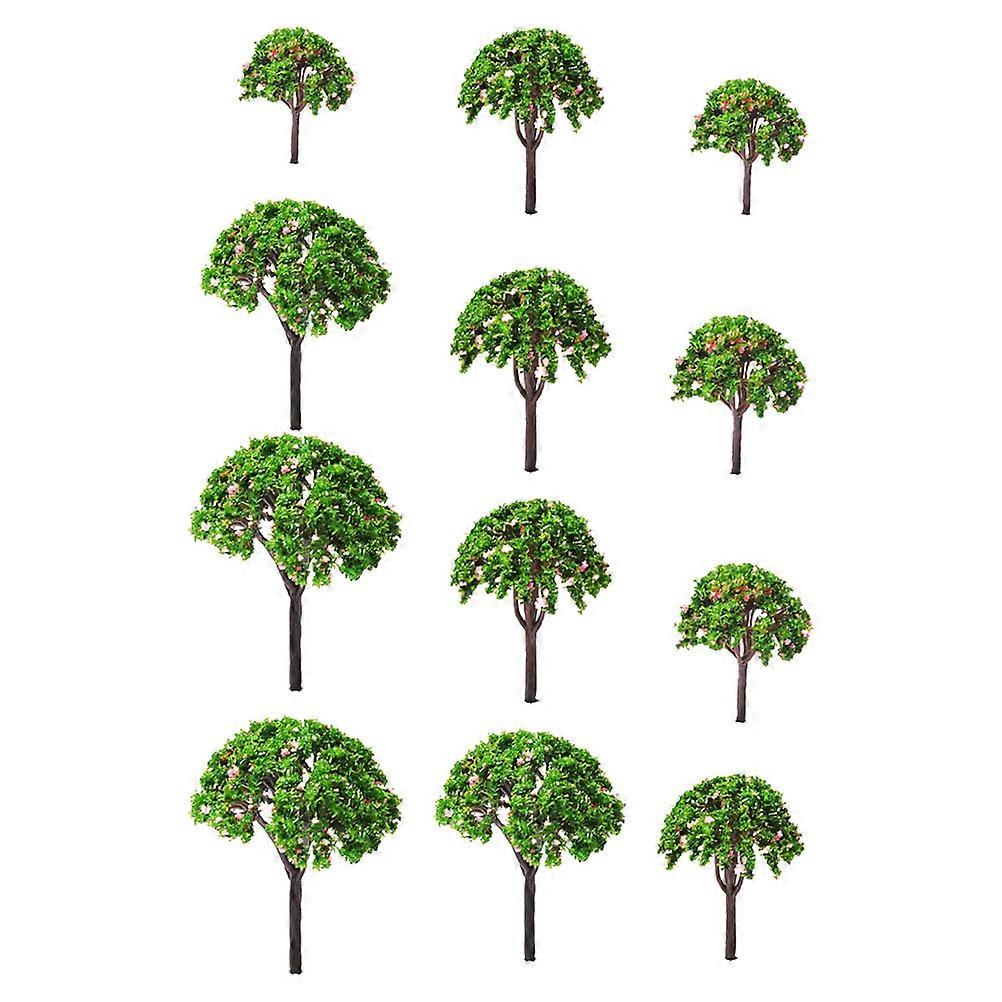 Plastic Model Trees Lifelike Flower Tree Model 4cm Green Sand Table Micro Landscape Scene 12Pcs