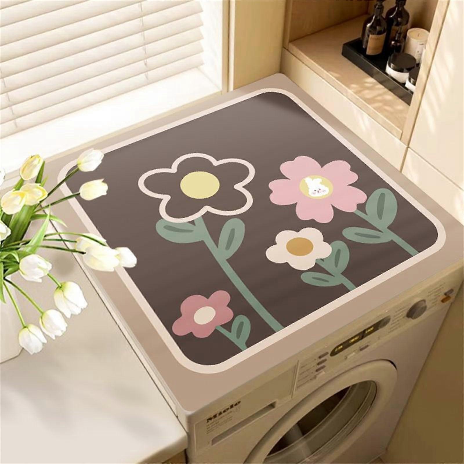 Washer and Dryer  Cover 60x60cm Non Slip Absorbent Flower Pattern Laundry Protector