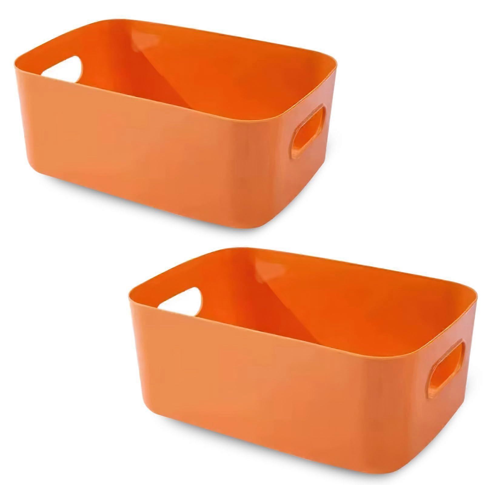 2Pack Small Plastic Storage Bins, Durable Storage Baskets for Home and Office, Orange 9.6x6.3x4.7