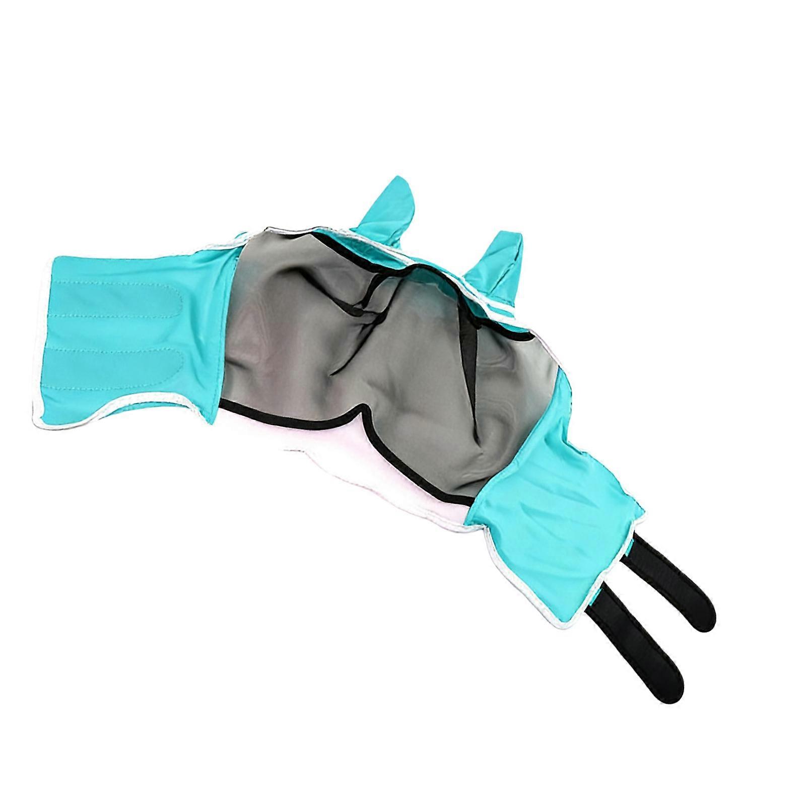 Masque anti-mouches respirant et ajustable pour chevaux, offrant une protection optimale contre les mouches et une coupe adaptée à la plupart des tours de tête. Bleu, taille S.