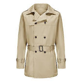 Herren-Trenchcoat mit Reverskragen, langen Ärmeln, doppelreihig geknöpft, mit Gürtel, schmal geschnitten, winddicht, lang, für Herbst und Winter