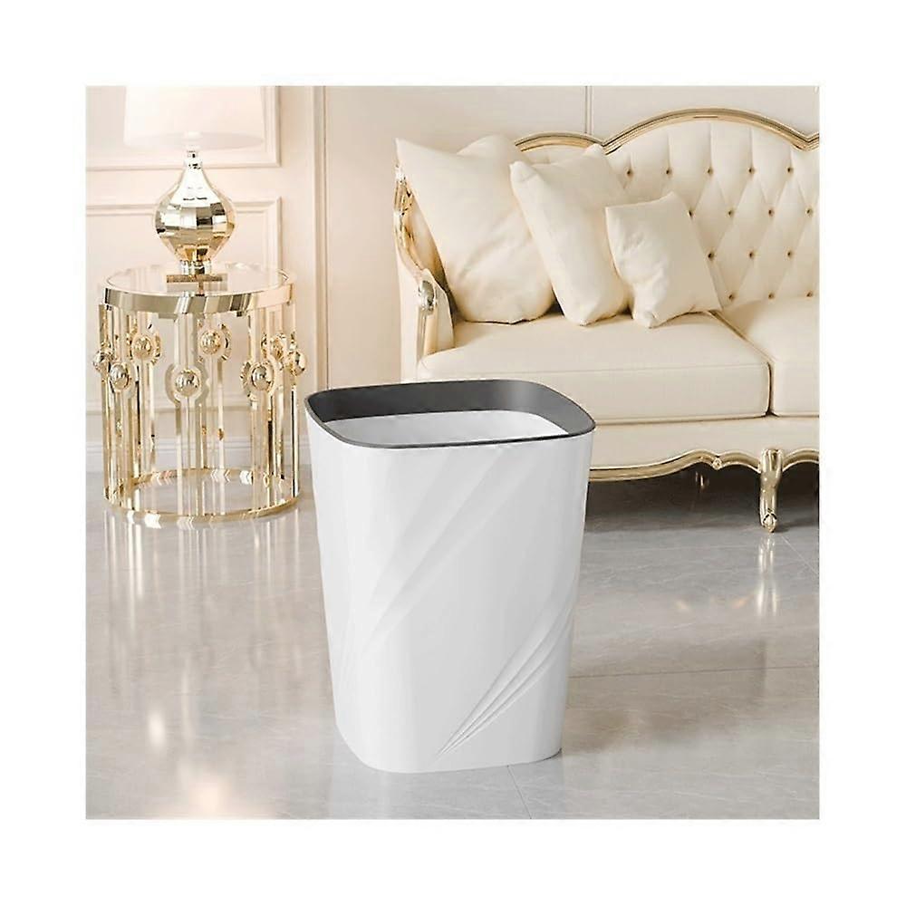 Small White Plastic Trash Can with Secure Bag Ring for Kitchen Office Bathroom Bedroom