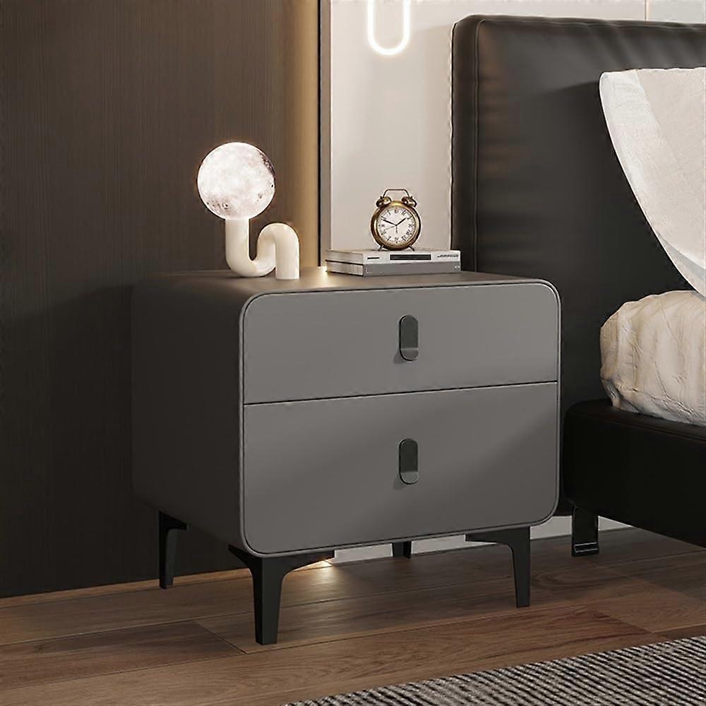 Modern Bedside Table with Dual Drawer Storage, Dark Grey Nightstand 40cm, Stable Triangular Structure