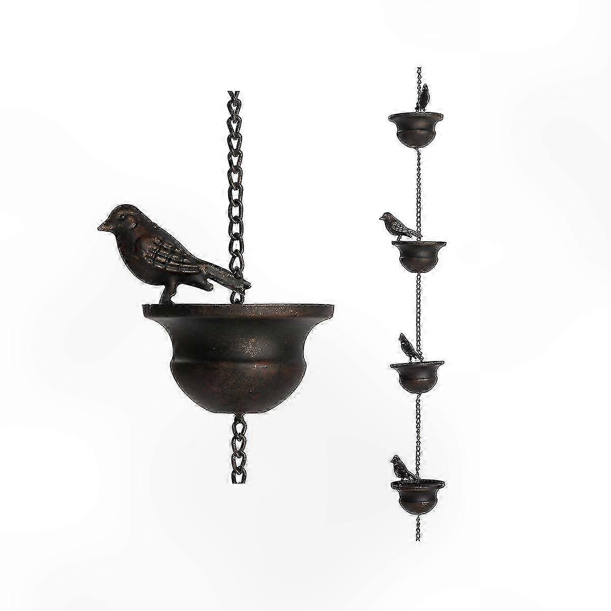 Gutter Rain Chains with Bird Decor, 7.8ft Chimes, Attached Hanger for Outdoor Use