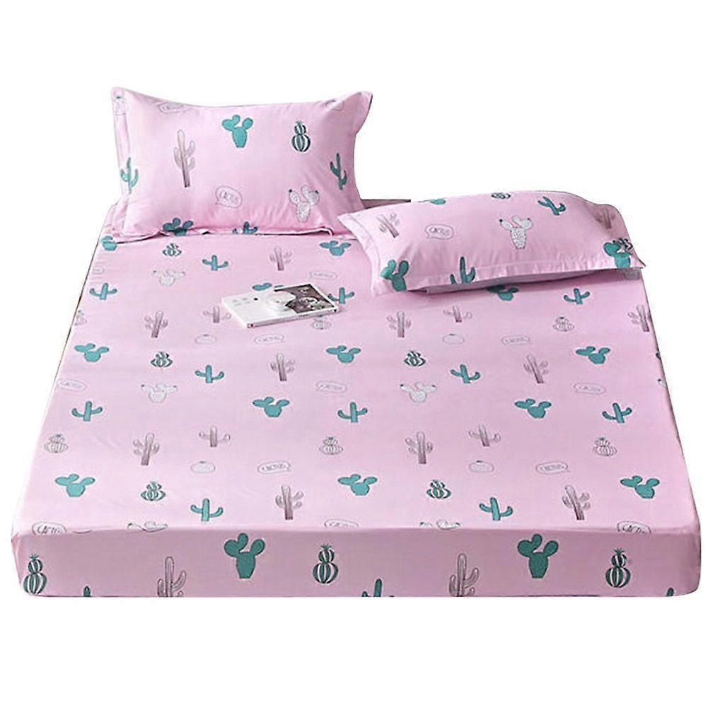 Comfortable Polyester Plant Print Bedding Set with Pillowcase and Fitted Sheet (Twin)