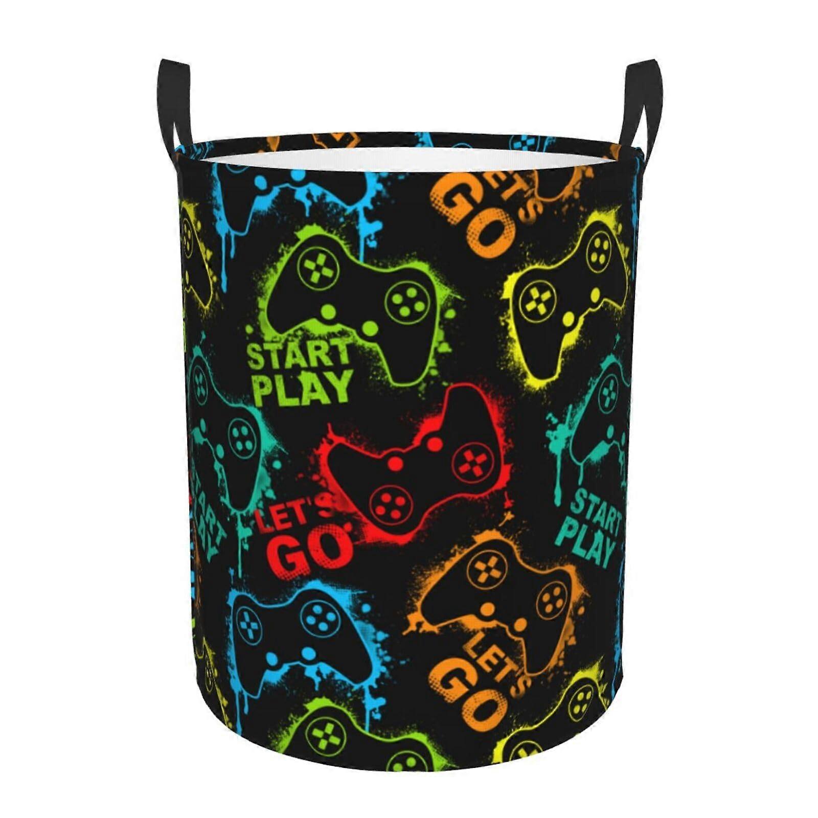 Gaming Laundry Basket with Handles, Large Waterproof Foldable Hamper, 62.8L GamingThemed Storage