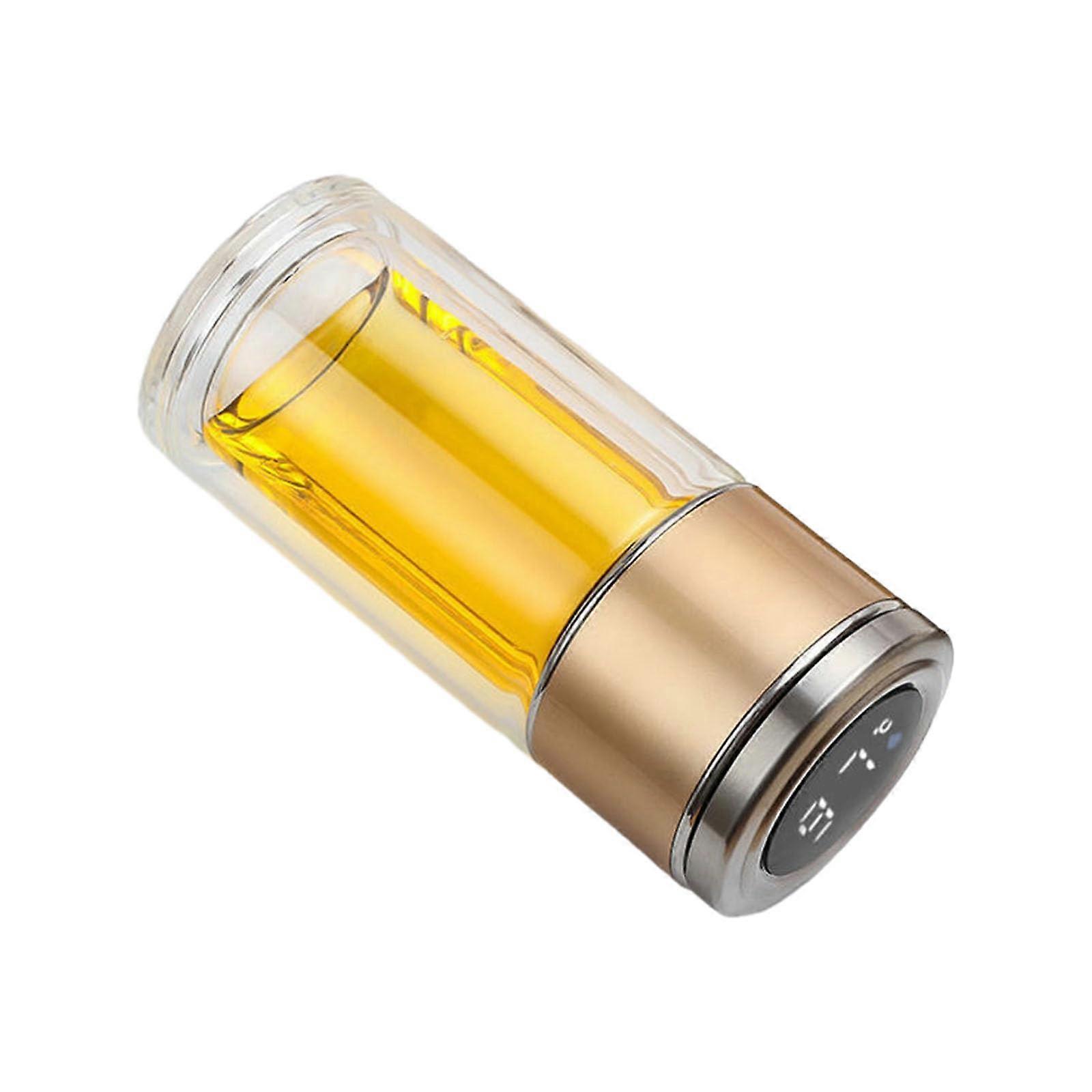 350ml Double Wall Ceramic Mug with Intelligent Temperature Display and Gold Tea Separation Design