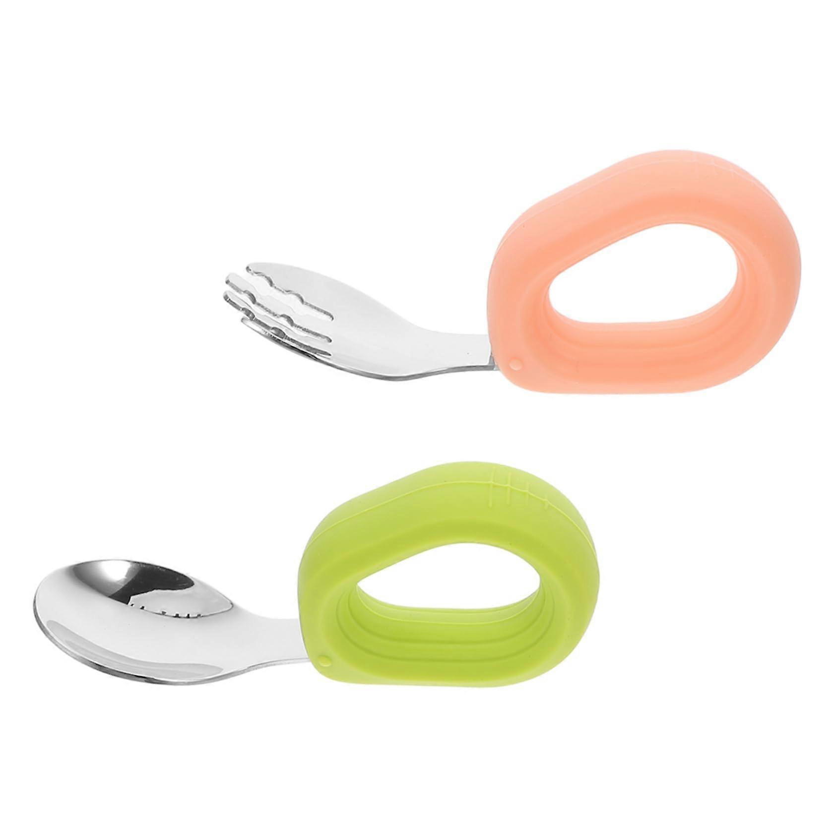 Ergonomic Spoon and Fork Set with Nonslip Silicone Grip and Bent Handle for Easy Dining