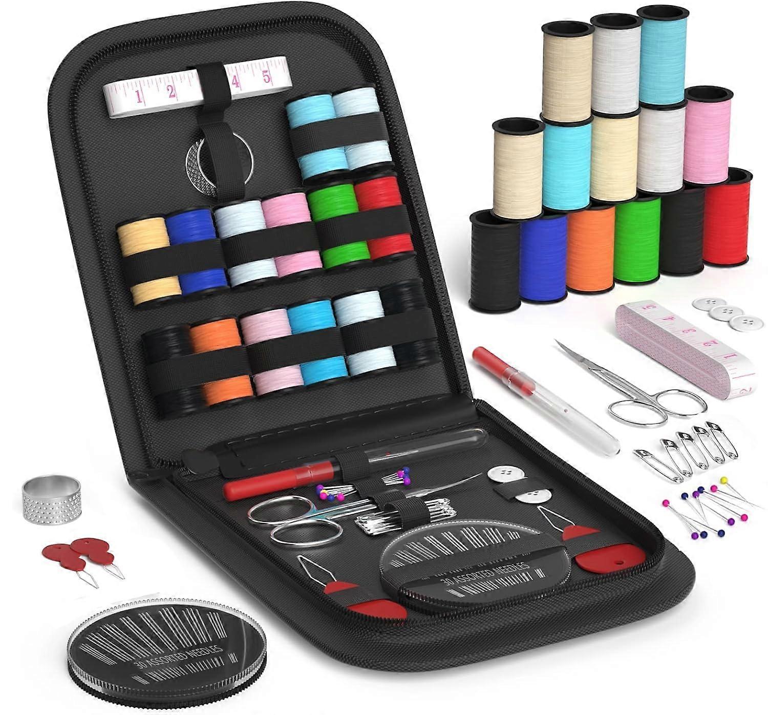 Portable Sewing Kit with Complete Accessories for Beginners and Adults, Compact Black Case
