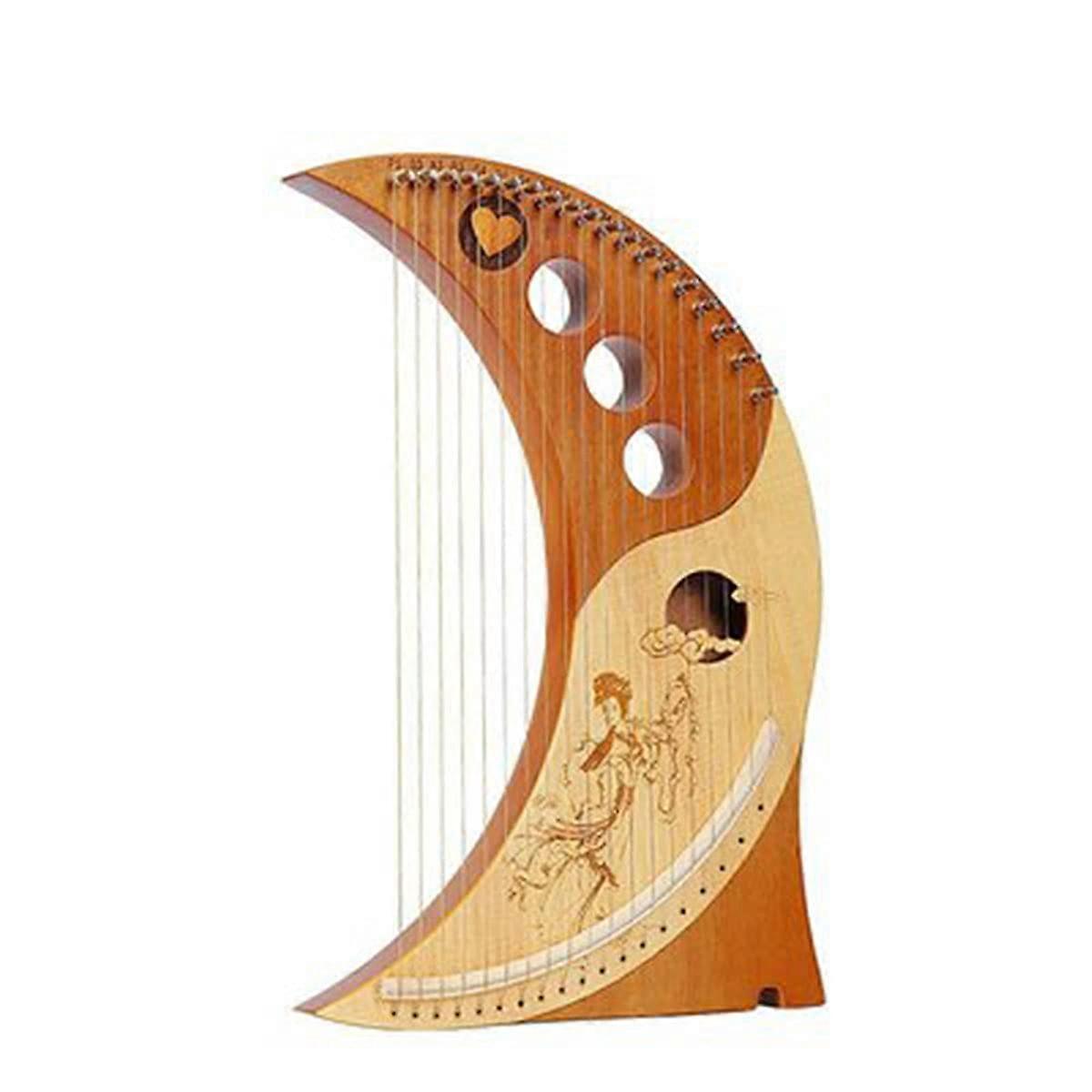 19 String Mahogany Lyre Harp with Tuning Key, Warm Stable Tone, Retro Moon Pattern for Beginners