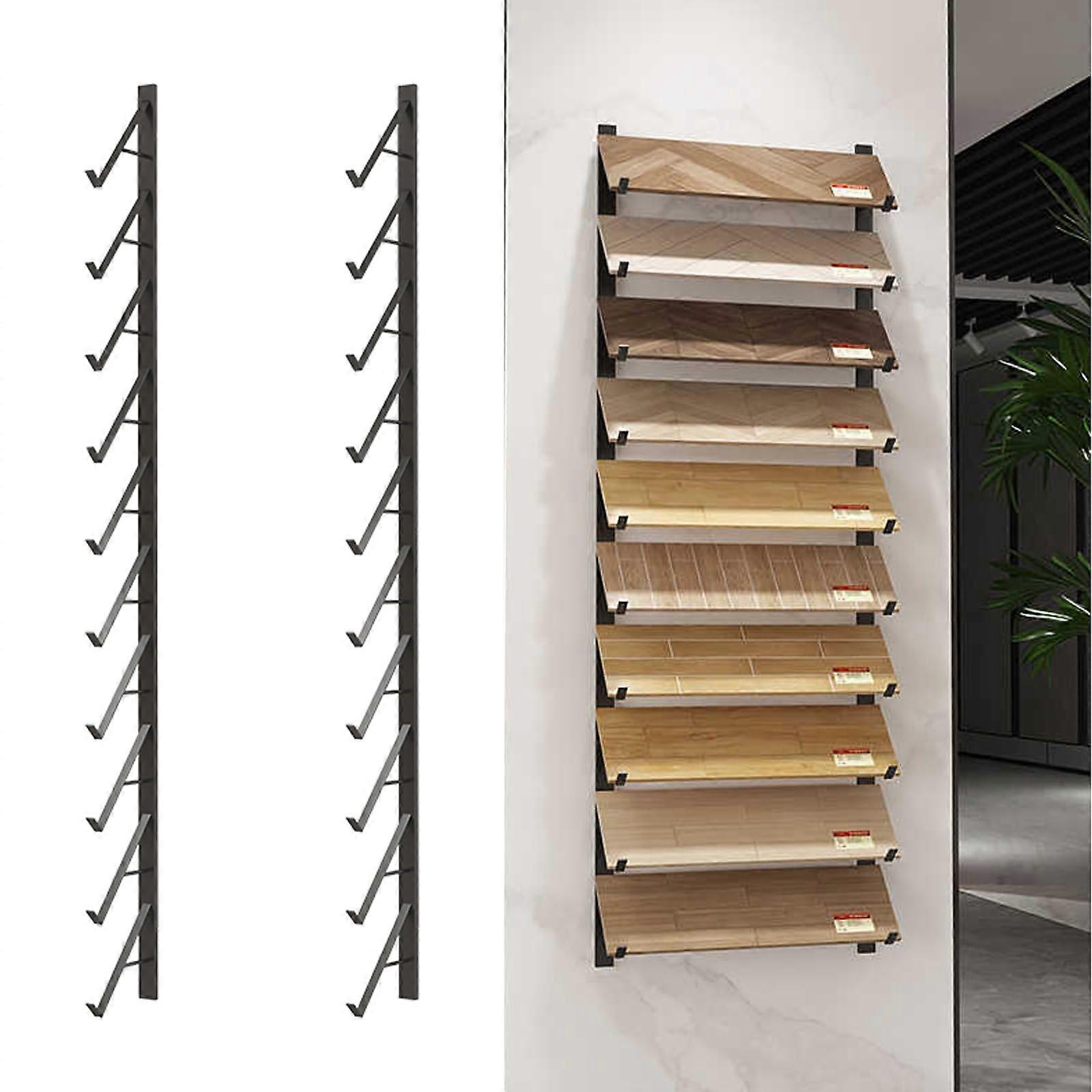 Tile Display Stand Wall Mounted 10Tier Metal Rack for Ceramic Floor Samples SpaceSaving Black