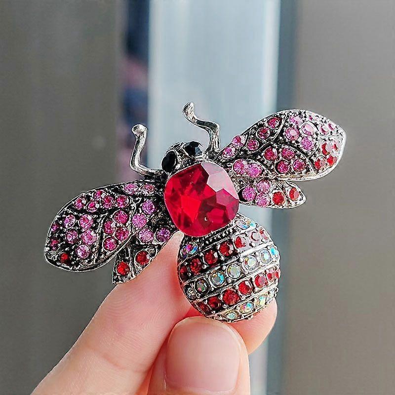 Alloy Rhinestone Brooch for Backpack Clothes Bee Fuchsia 40x60mm