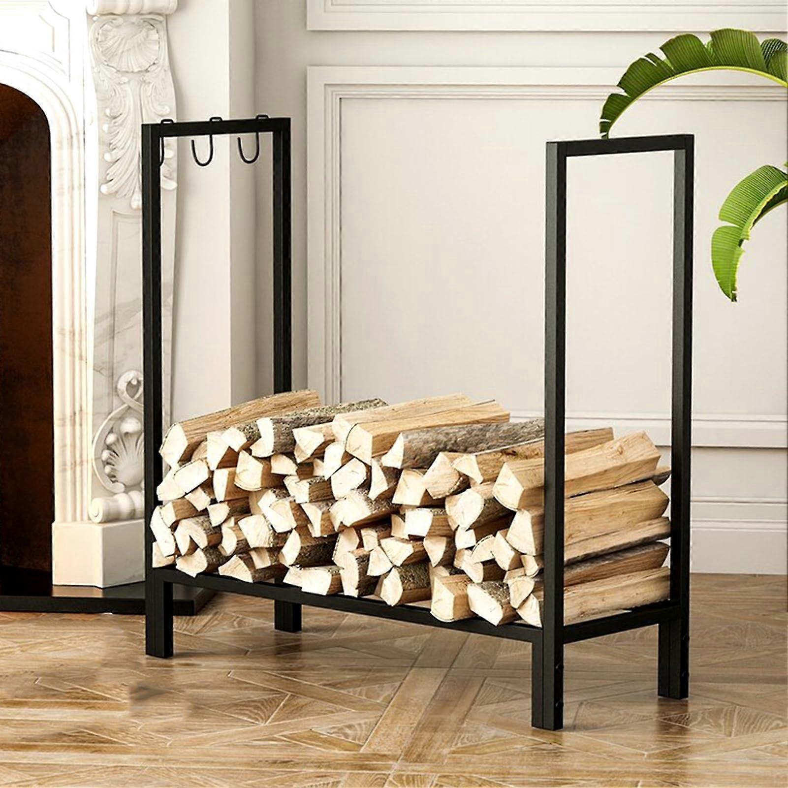 Firewood Log Rack with Hooks Large Capacity Indoor Fireplace Wood Storage Rack Elevated Design
