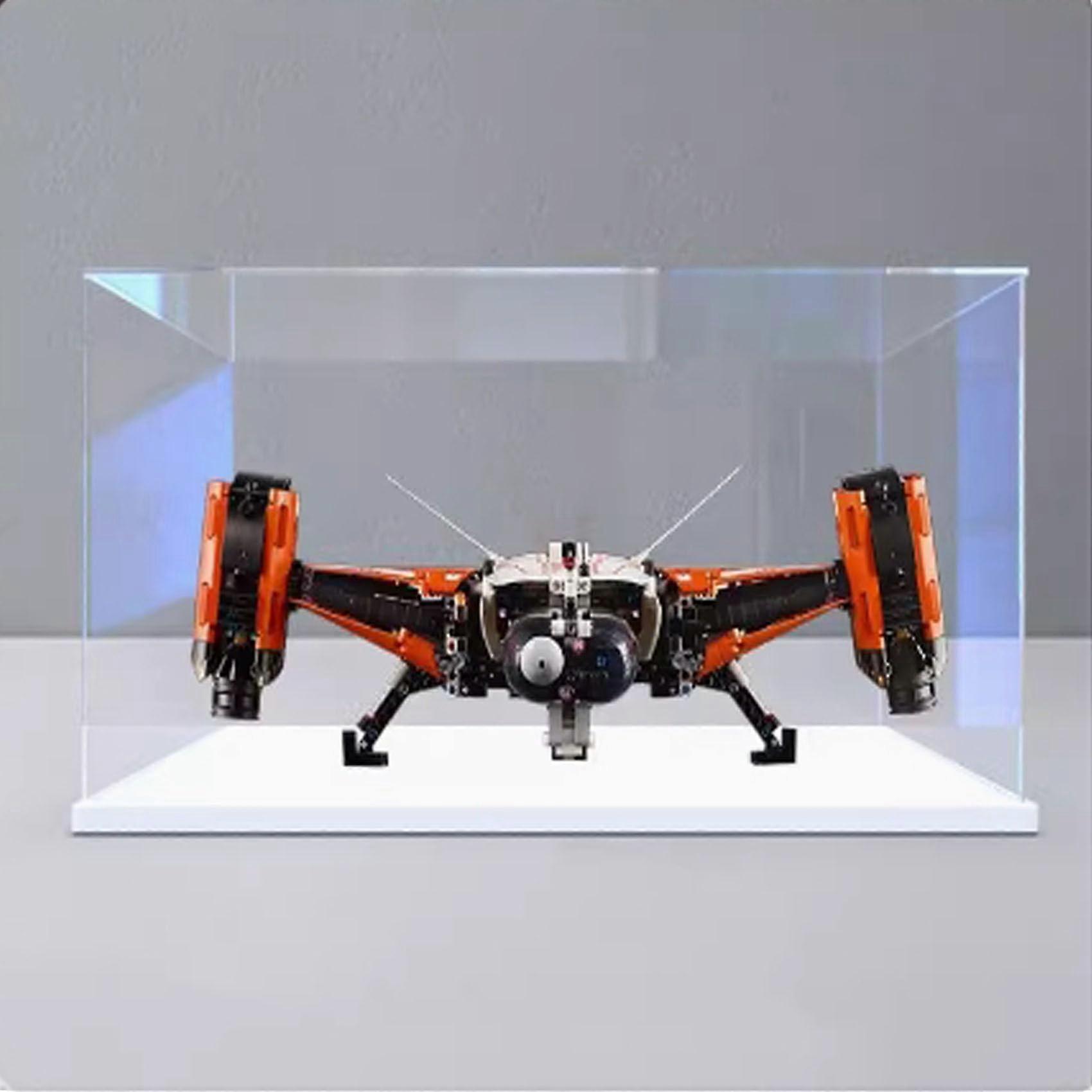 Acrylic Display Case for  42181 Cargo Spacecraft, Clear Dustproof Box with White Base