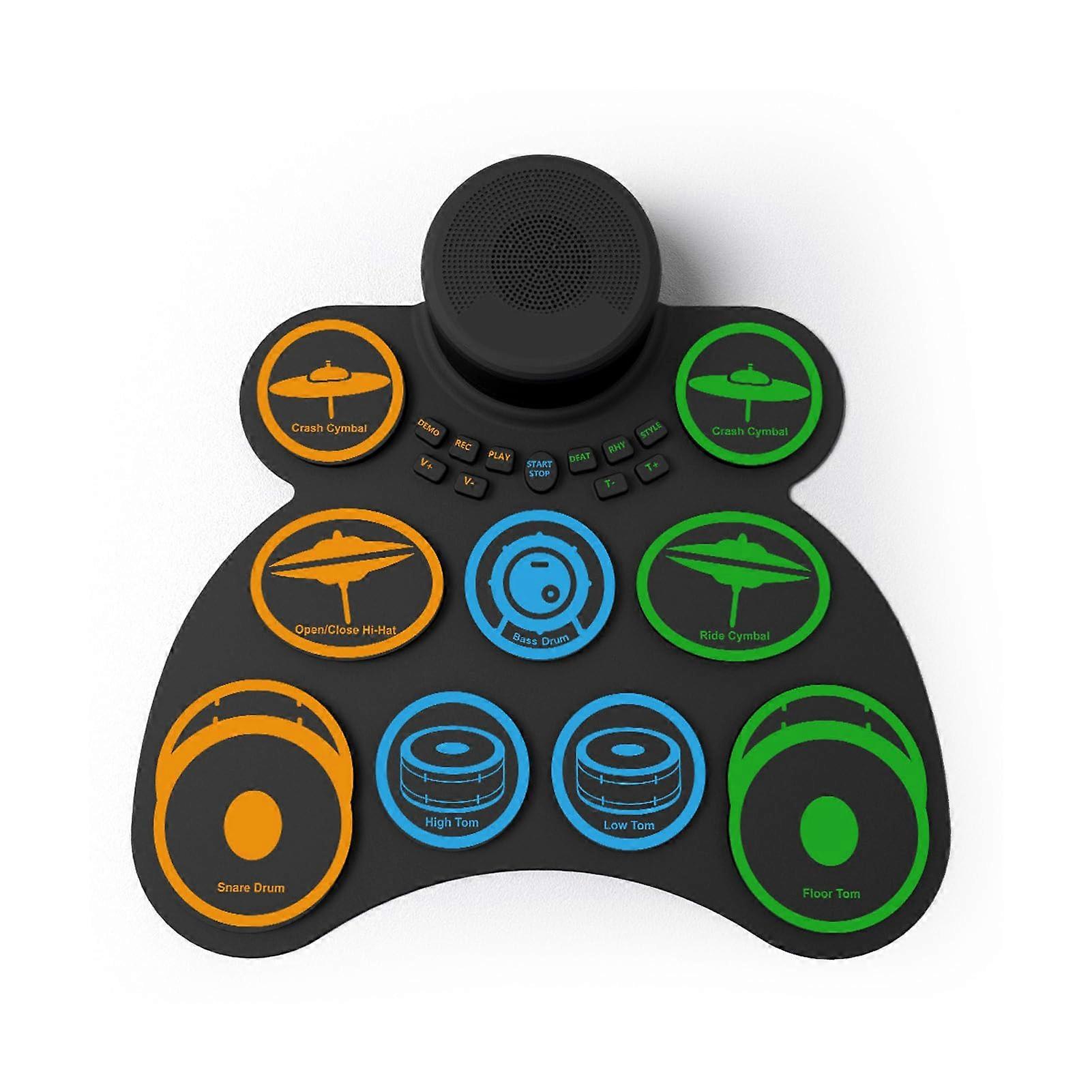 Electronic Drum Set with Speakers, 9 Pad Roll Up Kit, MIDI Compatible, 18H Playtime, Drumsticks