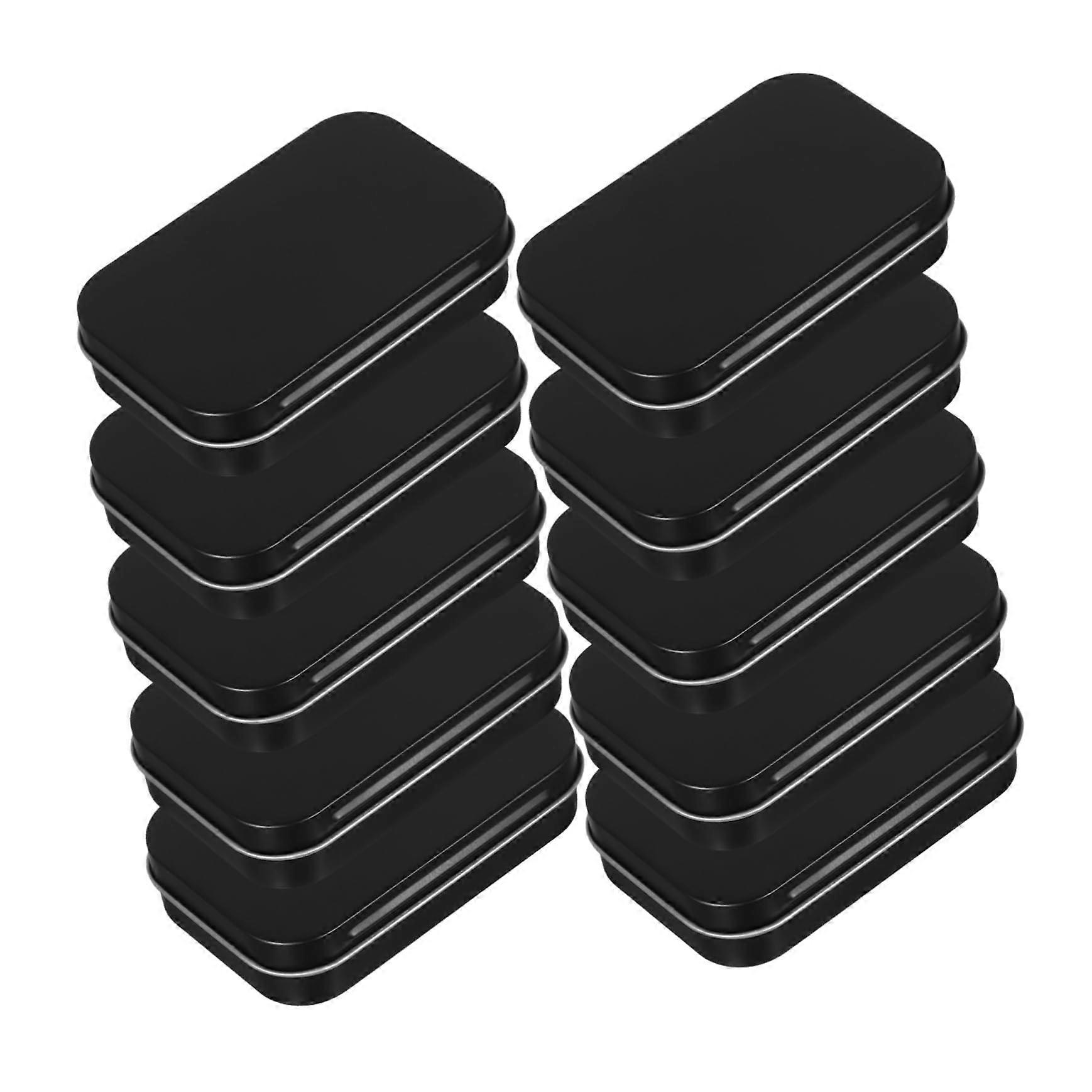 10pcs Black Rectangular Hinged Metal Tin Storage Boxes for Game Cards Candy Tea Durable Organizer