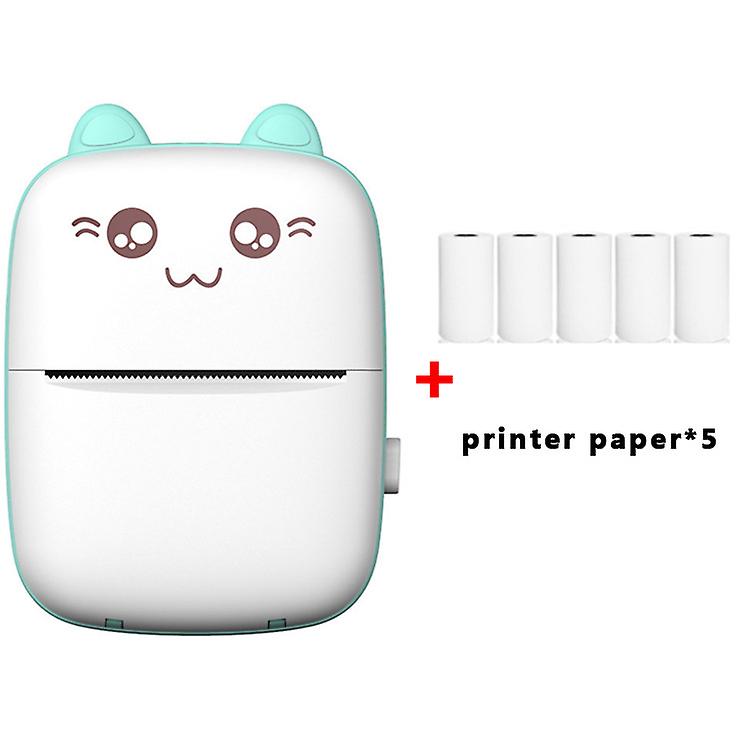 Mini Printer Portable, Thermal Printer With 5 Rolls Paper Compatible With Ios Android, Bluetooth Wireless Smart Printer