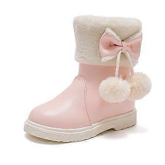 Botas infantis, botas para meninas, botas de neve para meninas no outono e inverno, solas grossas, confortáveis ​​e sem aquecimento, botas de cor sólida com laço para meninas.