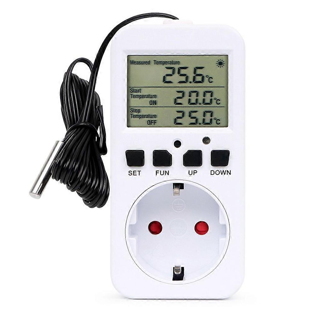 Digital Temperature Controller Socket EU Plug Thermostat Timer Switch Sensing Probe Heating Cooling Switch Temp Alarm