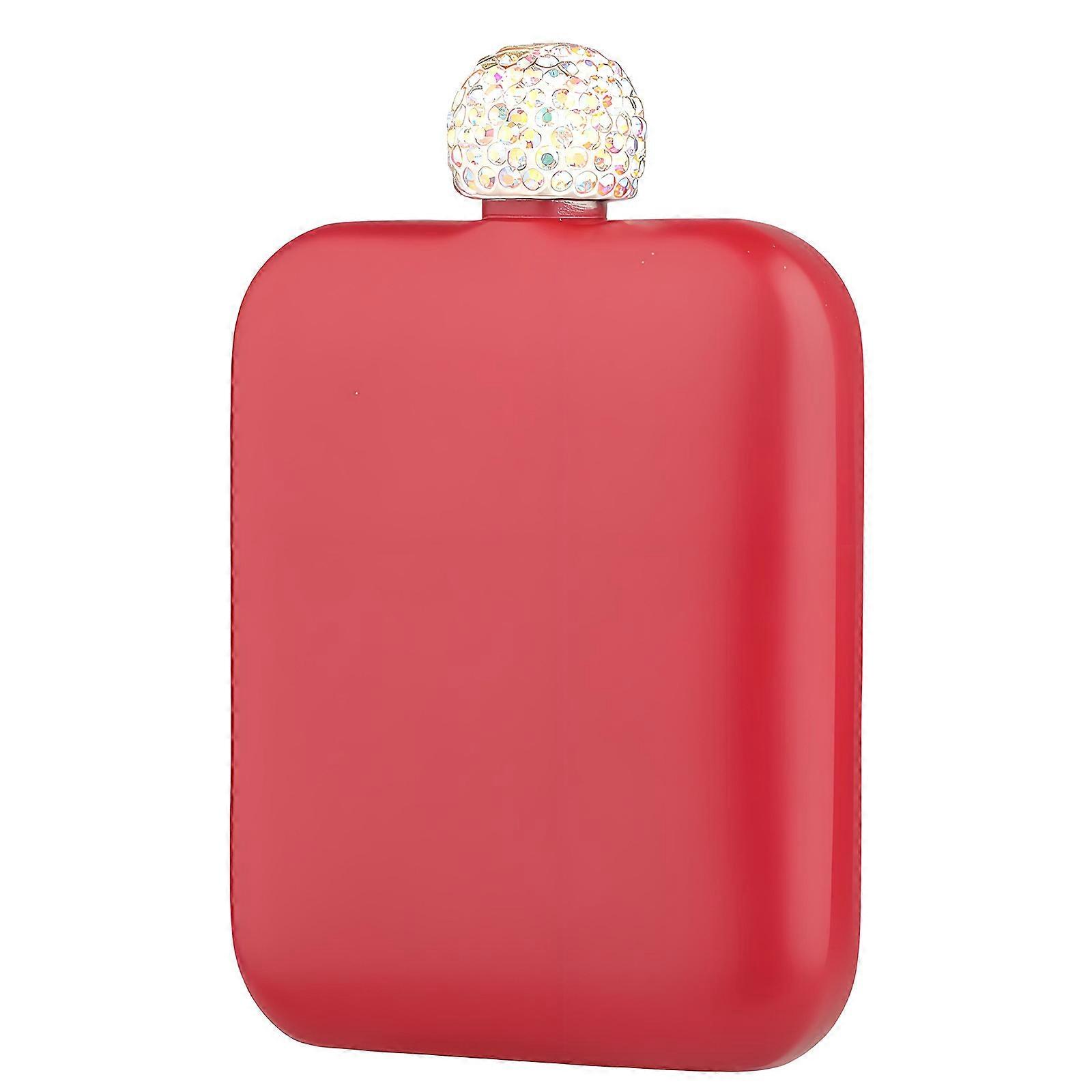 Flasque carrée élégante en acier inoxydable avec bouchon anti-fuite orné de strass, petite bouteille de 177 ml (6 oz) pour le camping et les réunions informelles, rouge