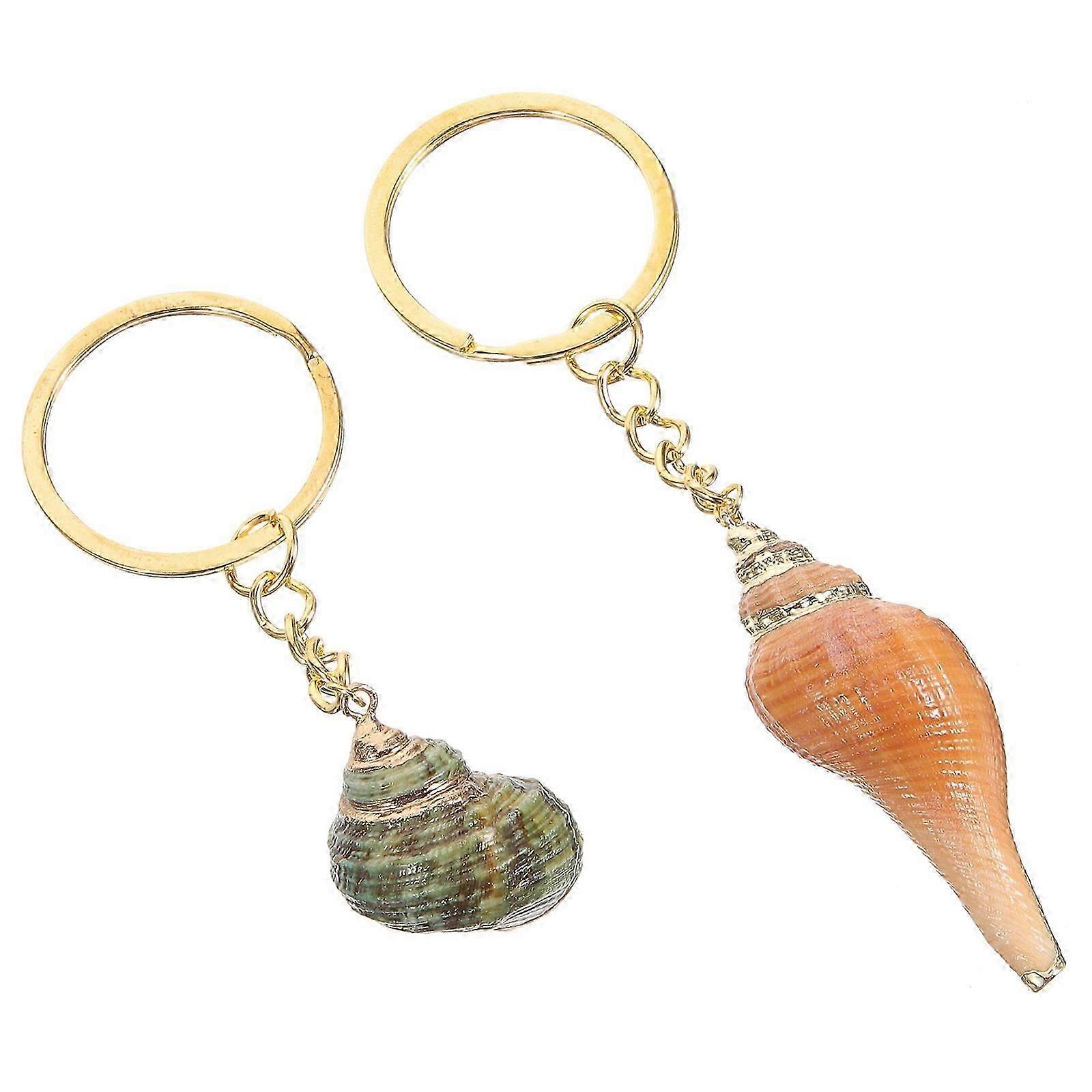 Natural Seashell Keychains Stylish Keychain for Decor 2Pcs Metal and Shell