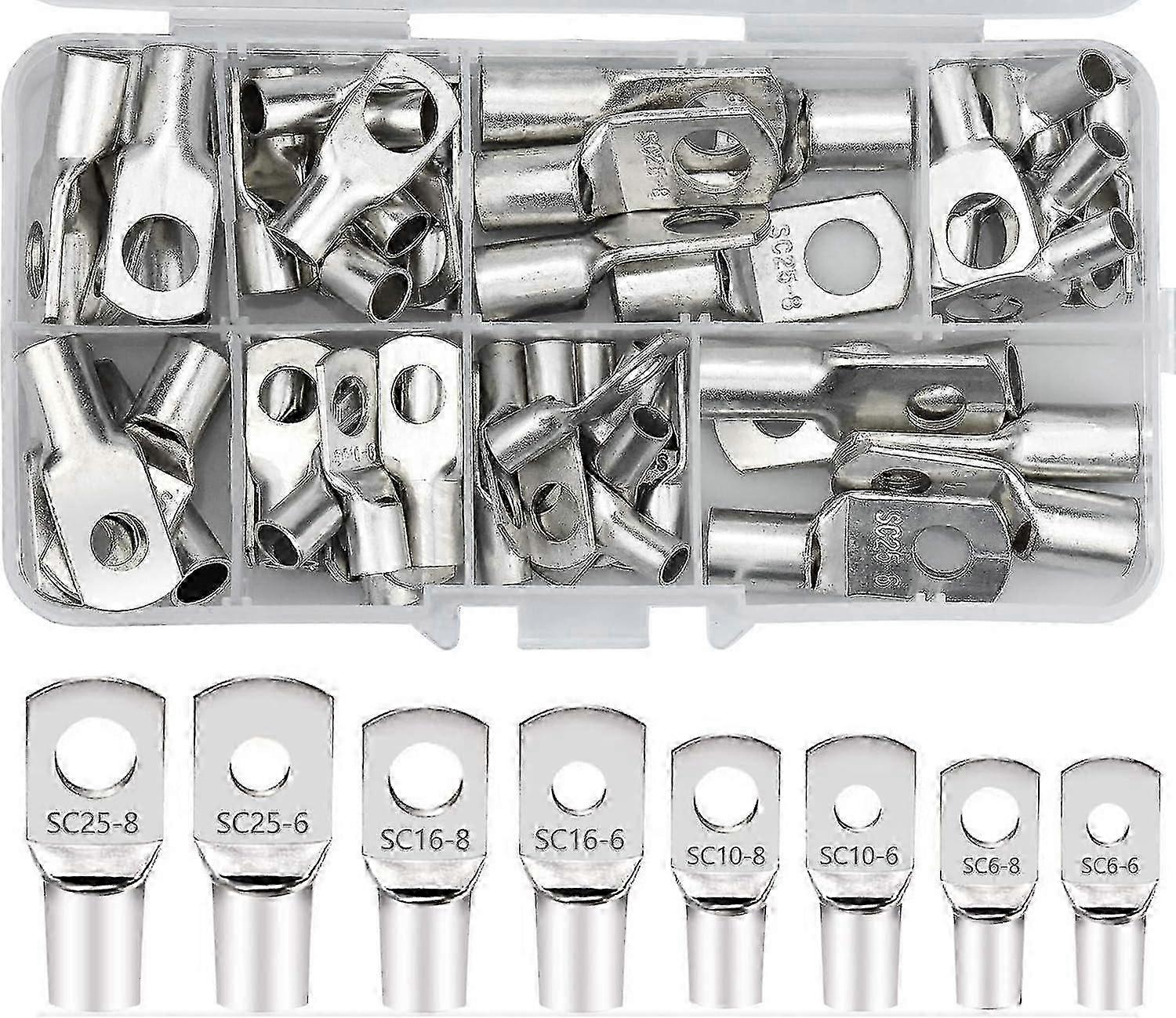 60 Pcs Crimp Ring Terminals Hole Bolt Tinned Copper Electrical Lugs