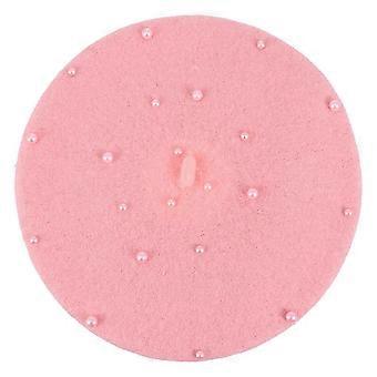 Kids Wool Beret Hat, Pink with Pearl Design, Soft Breathable UV Protection, for Vacation, Travel, Outdoor Activities, 1 Piece