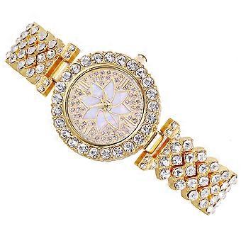 Rhinestone Wrist Watch for Women in Golden Alloy Material