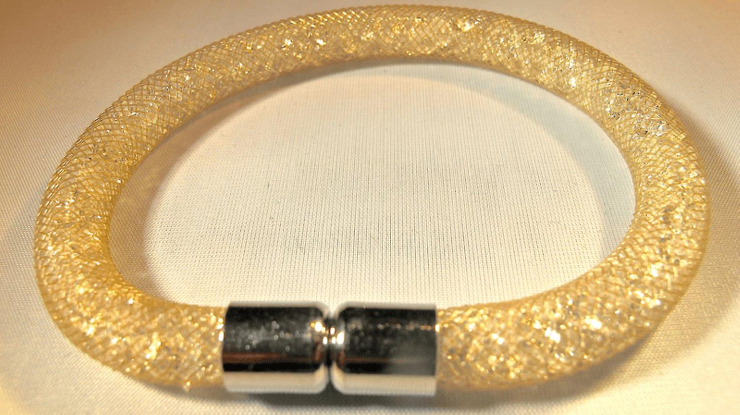Gold-colored bracelet filled with white crystals 