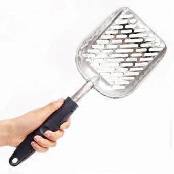 Metal Dog Cat Litter Scoop Poop Remover with Long Handle for Pets 36x13.5cm Black+Silver-bj