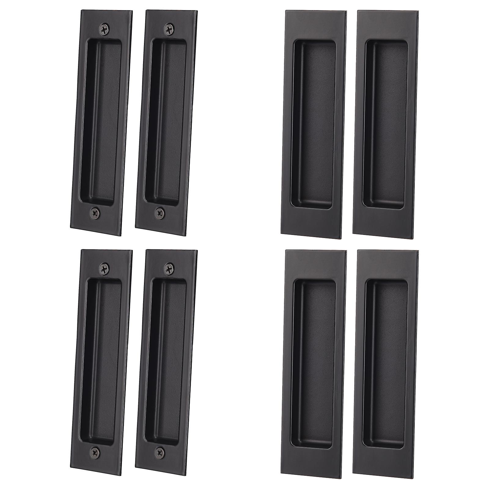 Sliding Door Handle Set, Modern Inline Concealed Black Hardware, 4pcs