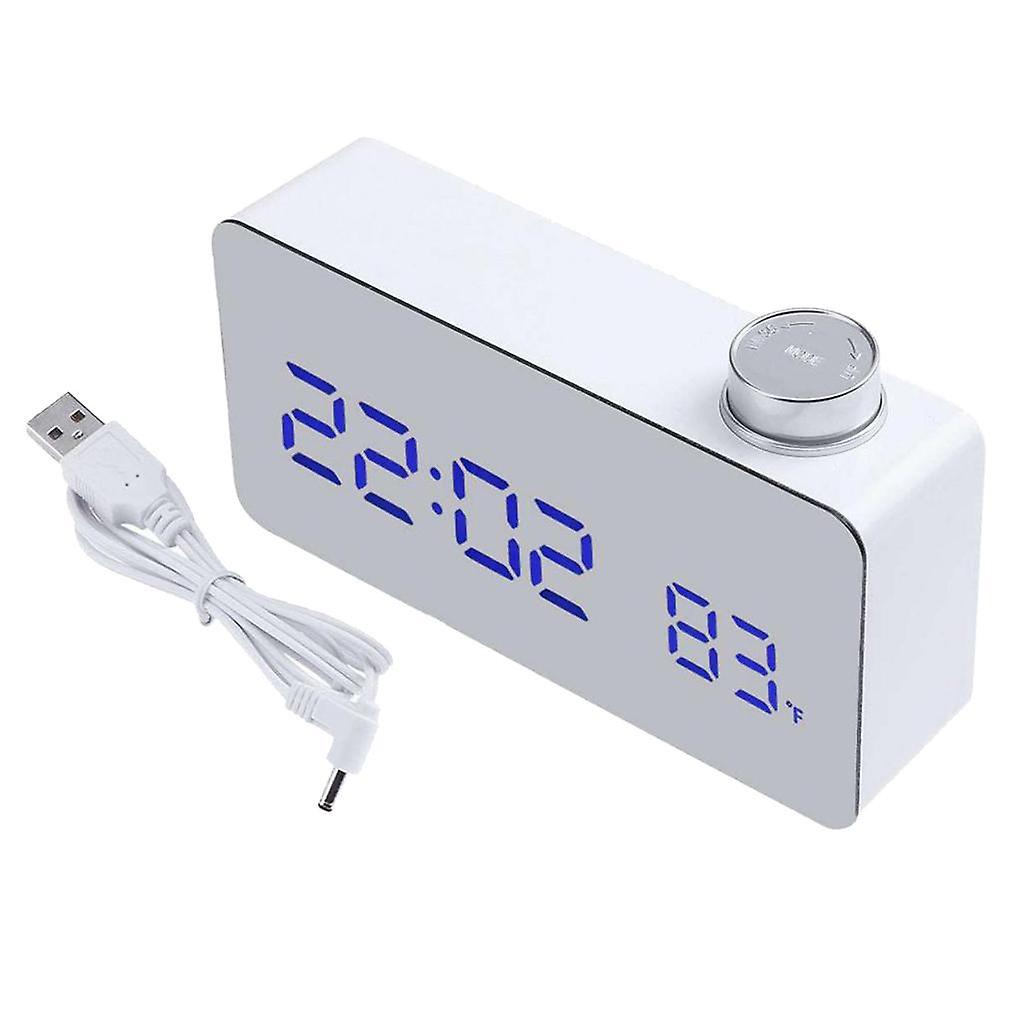Mirror LED Alarm Clock Night Light Thermometer Digital Wall Clock LED Lamp