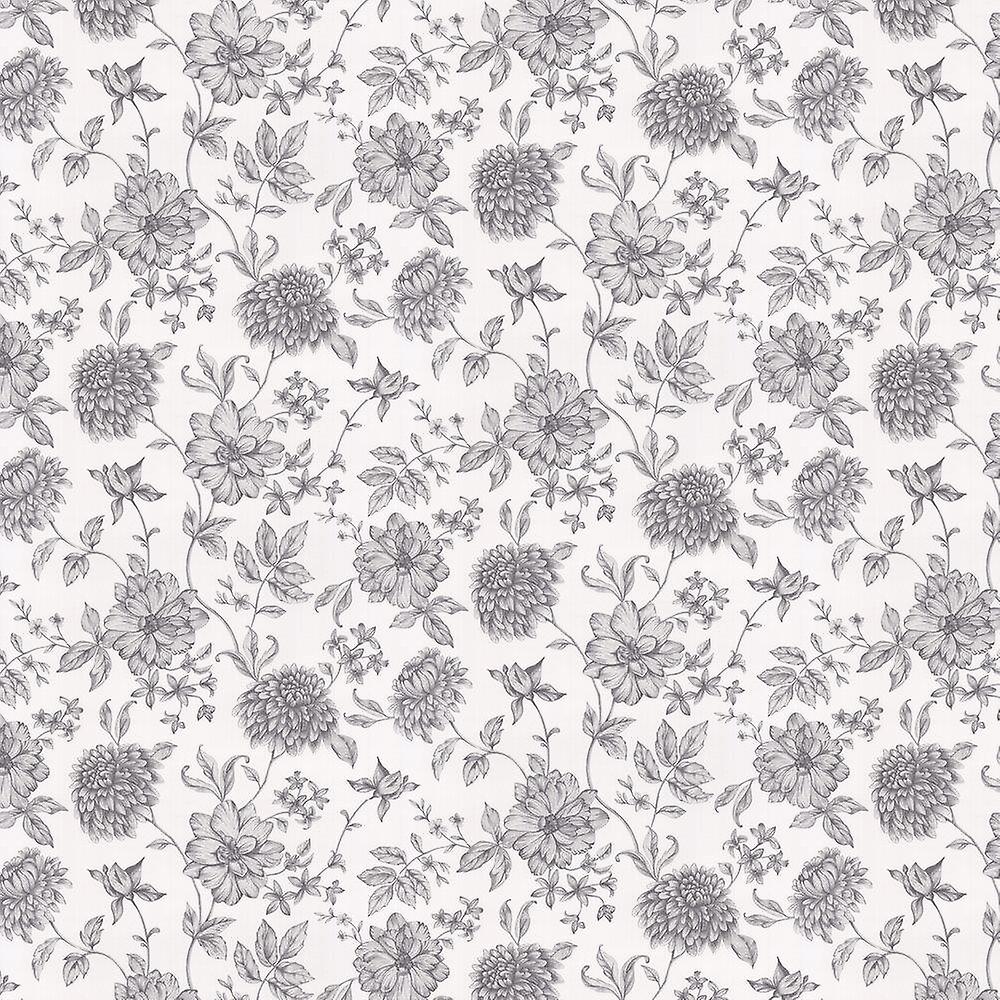 Arthouse Fleur Mono White Grey Wallpaper