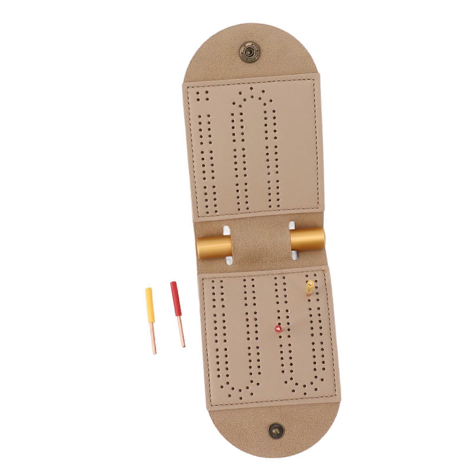 Travel Track Game Board Portable Foldable PU Leather Endless Fun Crib Game Board with 4 Pegs