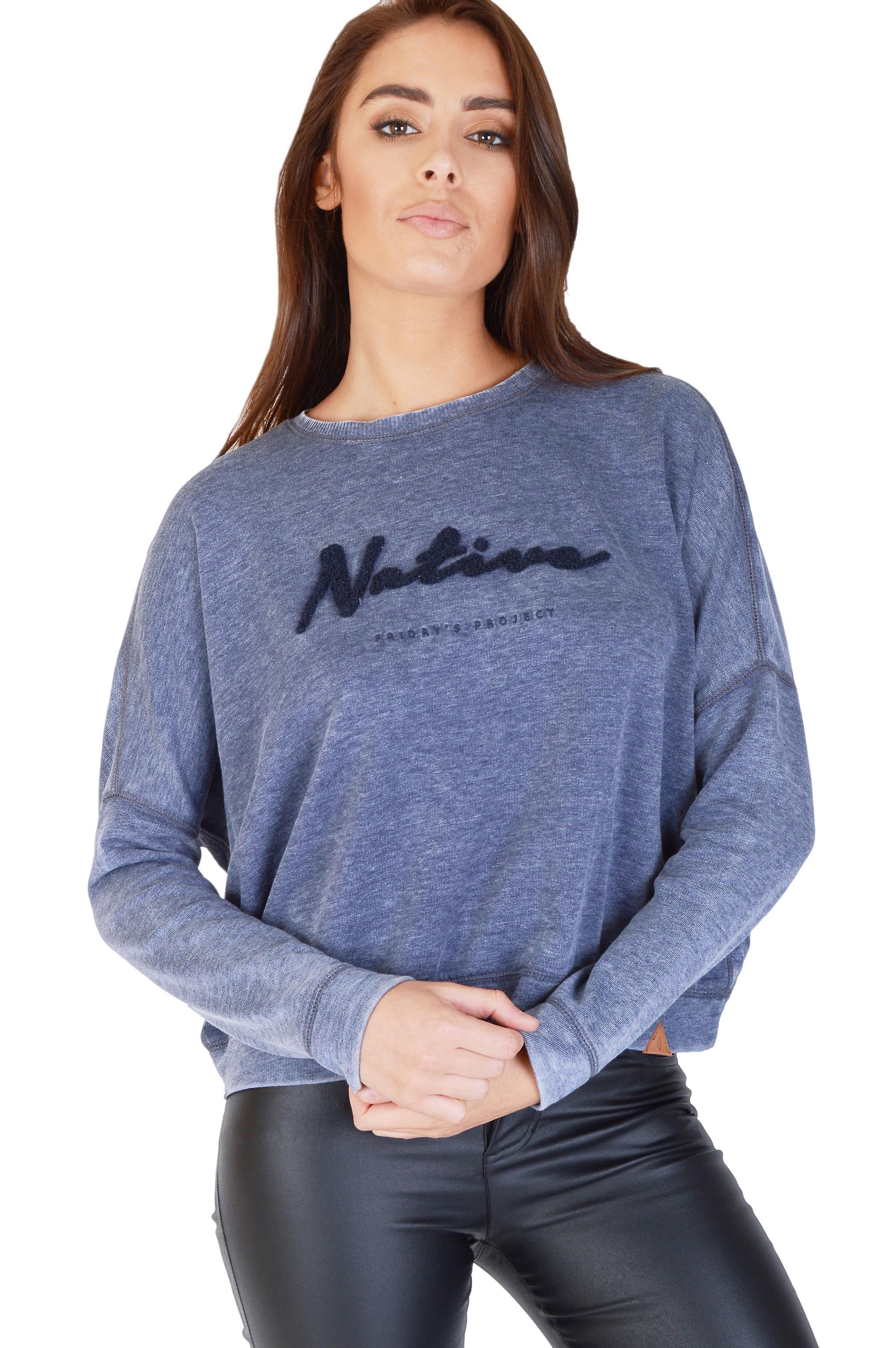 Friday's Project Long Sleeved Navy Blue 'Native' Slogan Jumper