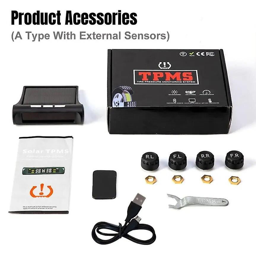 Car Tpms Tyre Pressure Monitoring System Solar Power Digital Lcd Display Auto Security Alarm Systems Pressure External Sensor