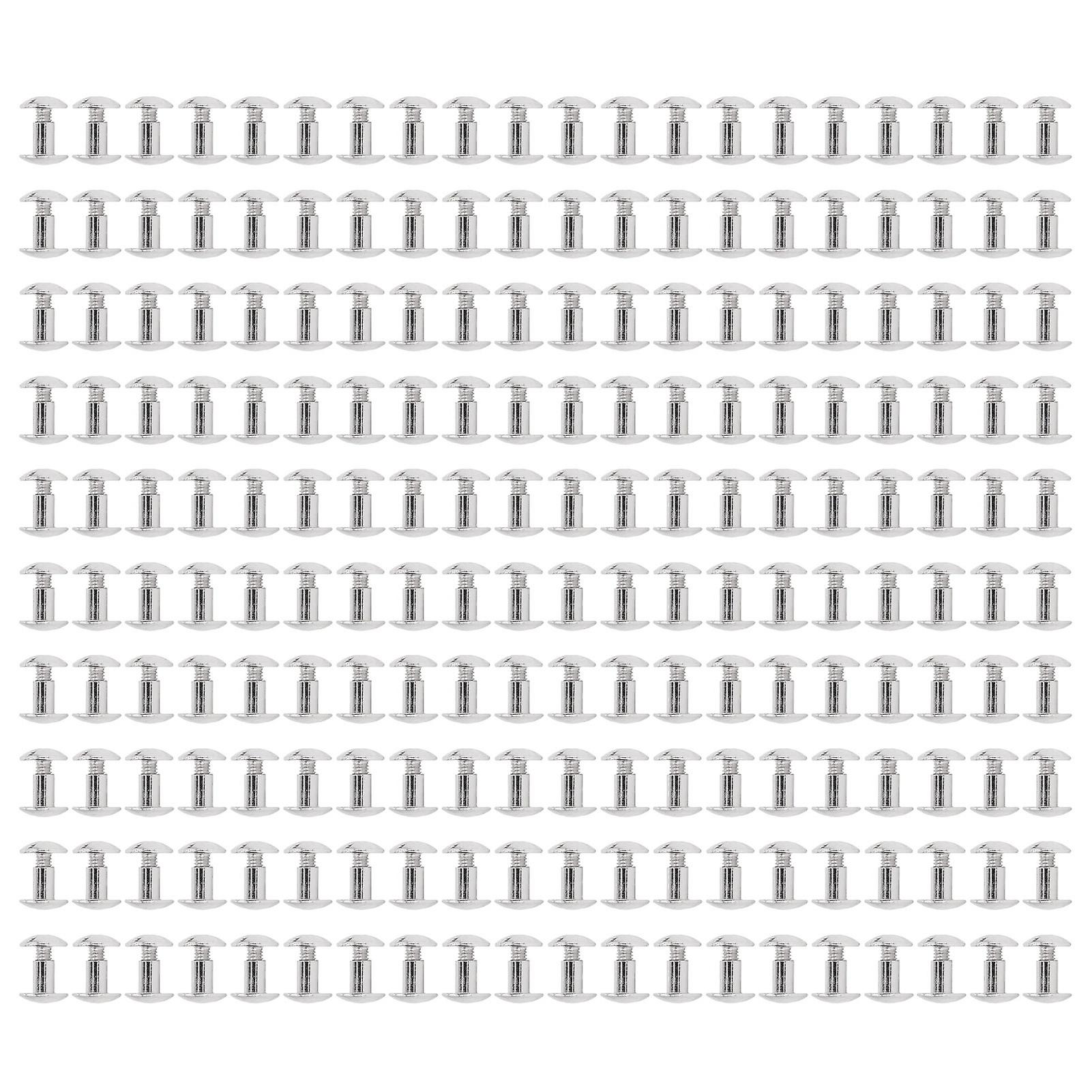 200 Sets Book Binding Screw Uniform Coating Curved Surfaces Electroplating Treatment Bookbinding Round Flat Head Stud Screw Silver