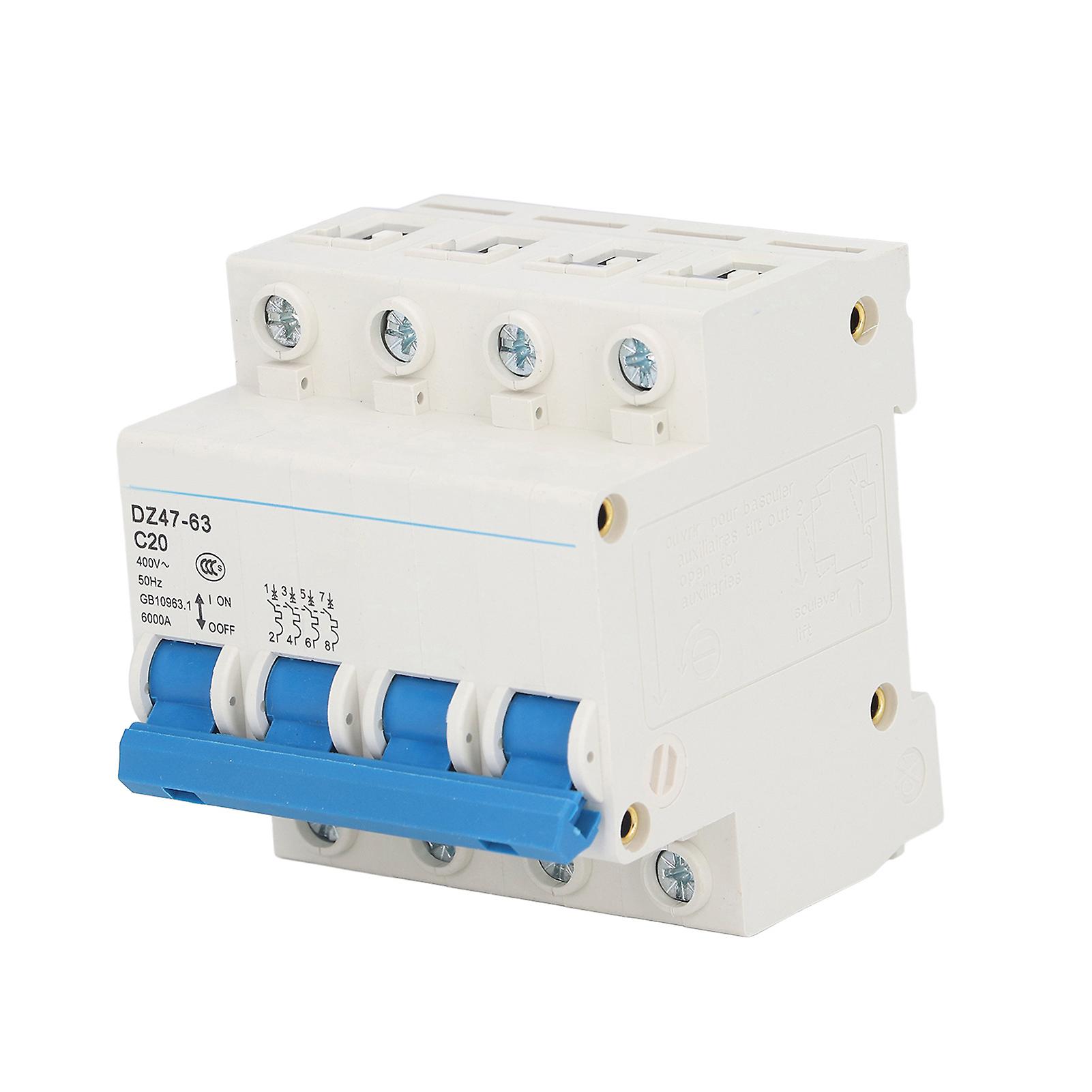 Circuit Breaker Mini 4P MCB DIN Rail Mount 6000A Breaking Capacity 400V 20A for Home