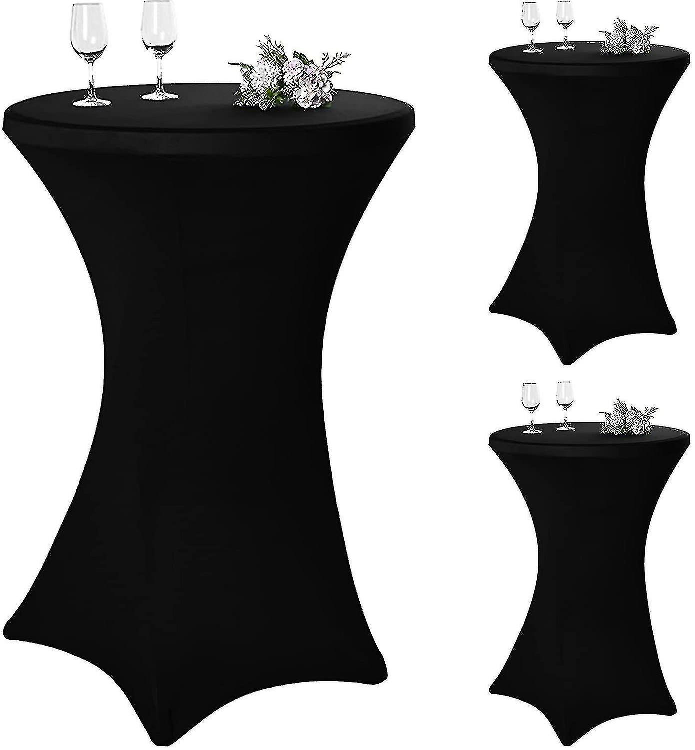 Set Of 3 Spandex Stretch Square Corner Cocktail Tablecloth 80x110cm Black Fitted High Table, Round C