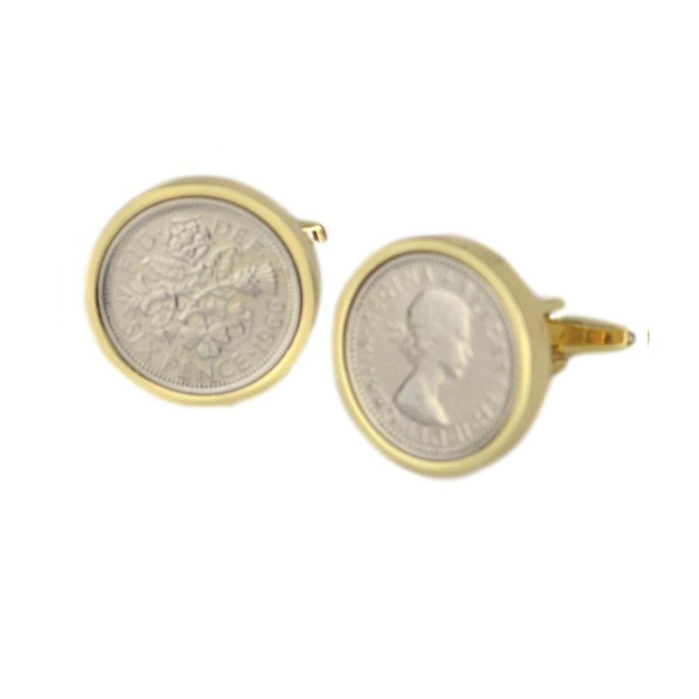 Lucky Sixpence Cufflinks in Gold Mount | 1966