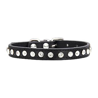 Veeki Rhinestone Dog Collar Leather Pet Collar Dog Small Medium Large Puppy Upholstered, 1.3cm/0.5 inches wide. XS
