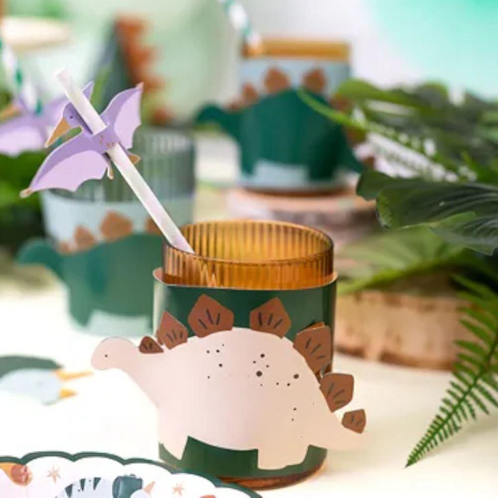 Dinosaur Cup Sleeves | Childrens Jurassic Birthday Party Tableware x 6