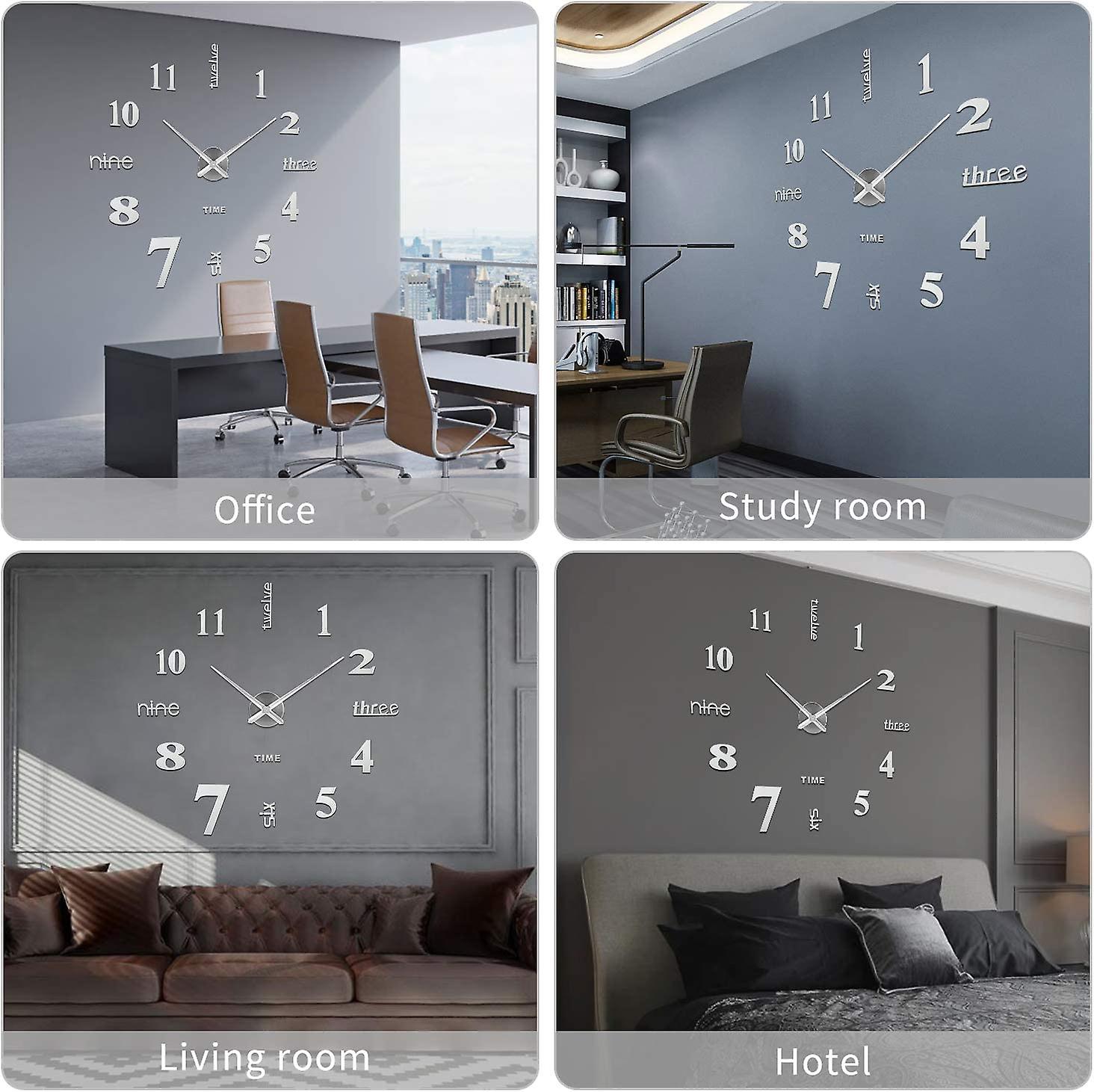 thumbnail image 4 of Reloj de pared silencioso YUANXCMXG diseño moderno para dormitorio Cocina Baño Oficina hotel, 4 of 4