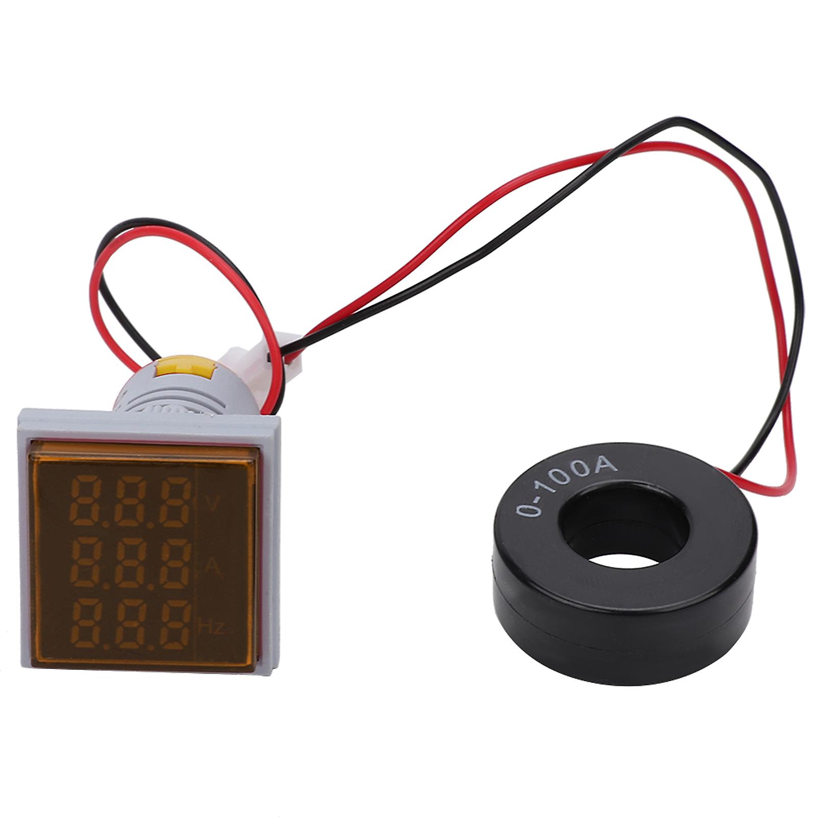 Square Digital Display AC Voltage Current Frequency 3 in 1 Indication Meter Light(Yellow)
