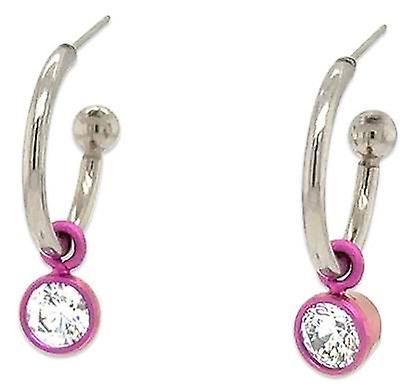 Ti2 Titanium Gem Charm Hoop Earrings - Pink