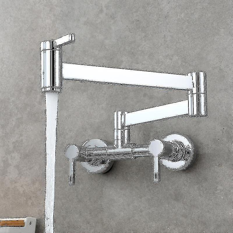 Brass Double Handle Wall Mounted Gold Kitchen Pot Filler Folding Faucet Joint Swing Arm Sink Tap
