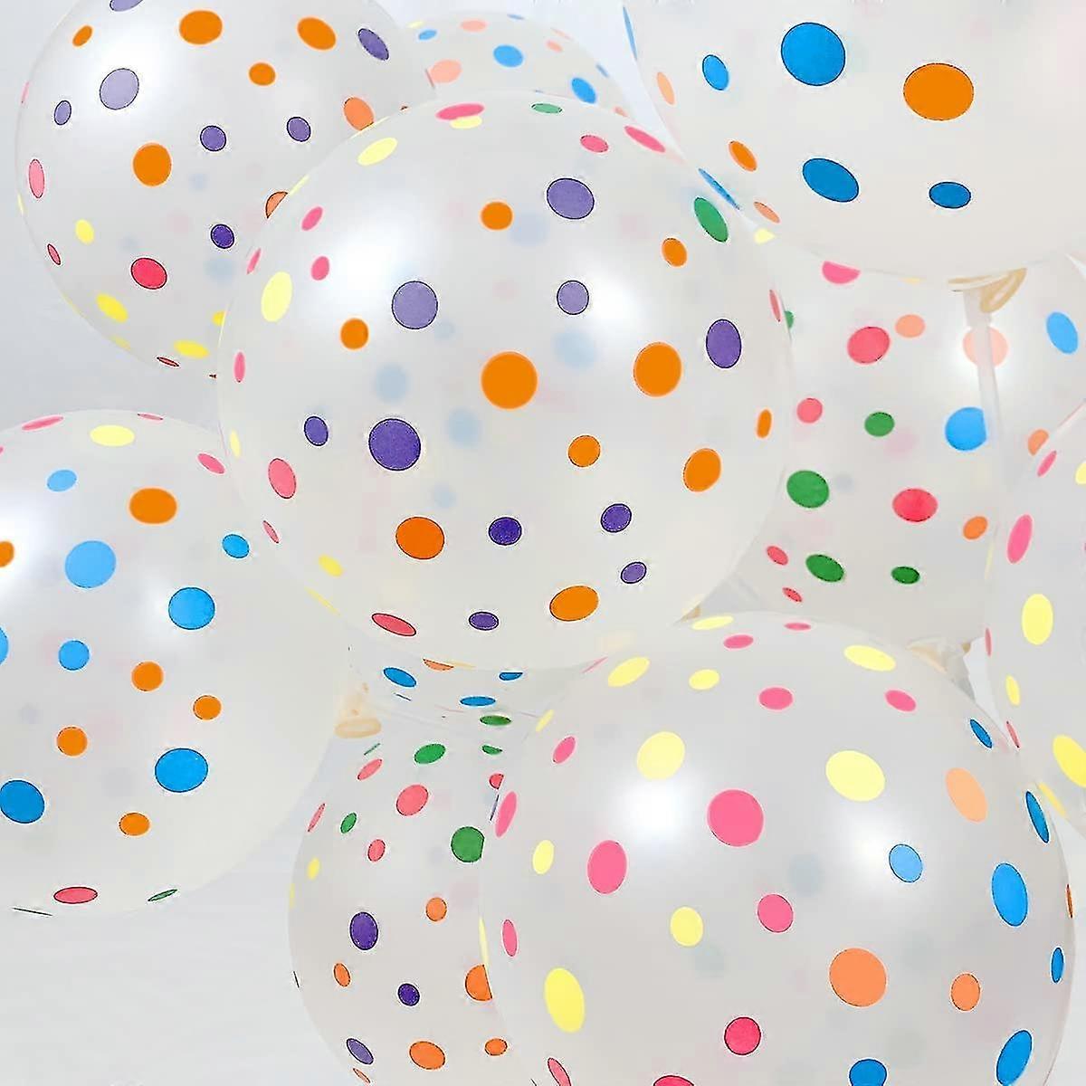 50ピース水玉風船、カラフルな風船、12インチの虹の風船、子供の女性のための多色のドットが付いている明確なラテックス風船の女性の男性の誕生日の装飾