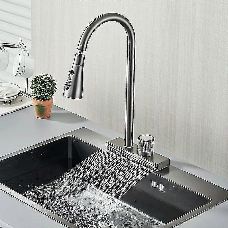 High qualityRotating Switch Kitchen Faucet Daul Control Waterfall Stream Rotatable Spout Deck Mount Cold Hot Water Mixer Washing Sink Crane