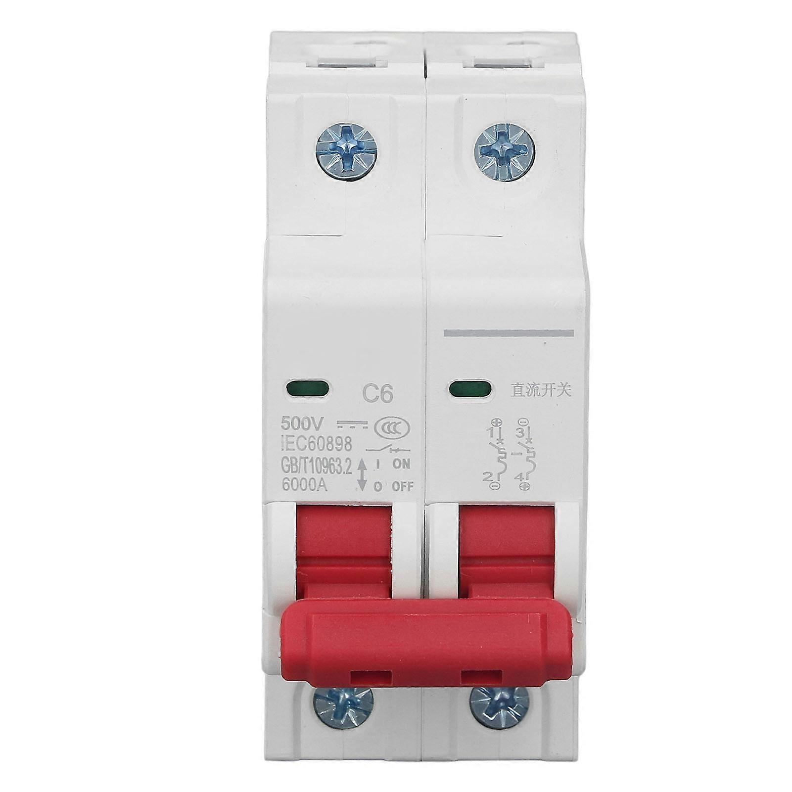 2P Miniature Circuit Breaker 6000A Breaking Capacity Small DC Circuit Breaker for Solar PV System DC500V 6A